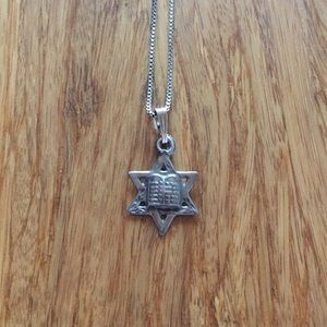 Silver Star of David and Torah Necklace